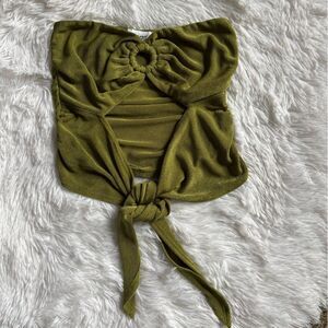 Princess Polly Crop Top Green Stretchy Tie Front Sexy Womens Size 4